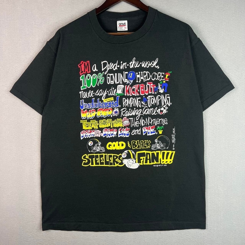 Vintage Pittsburgh Steelers NFL Football Gold & Black Fan Tee Shirt 90s XL